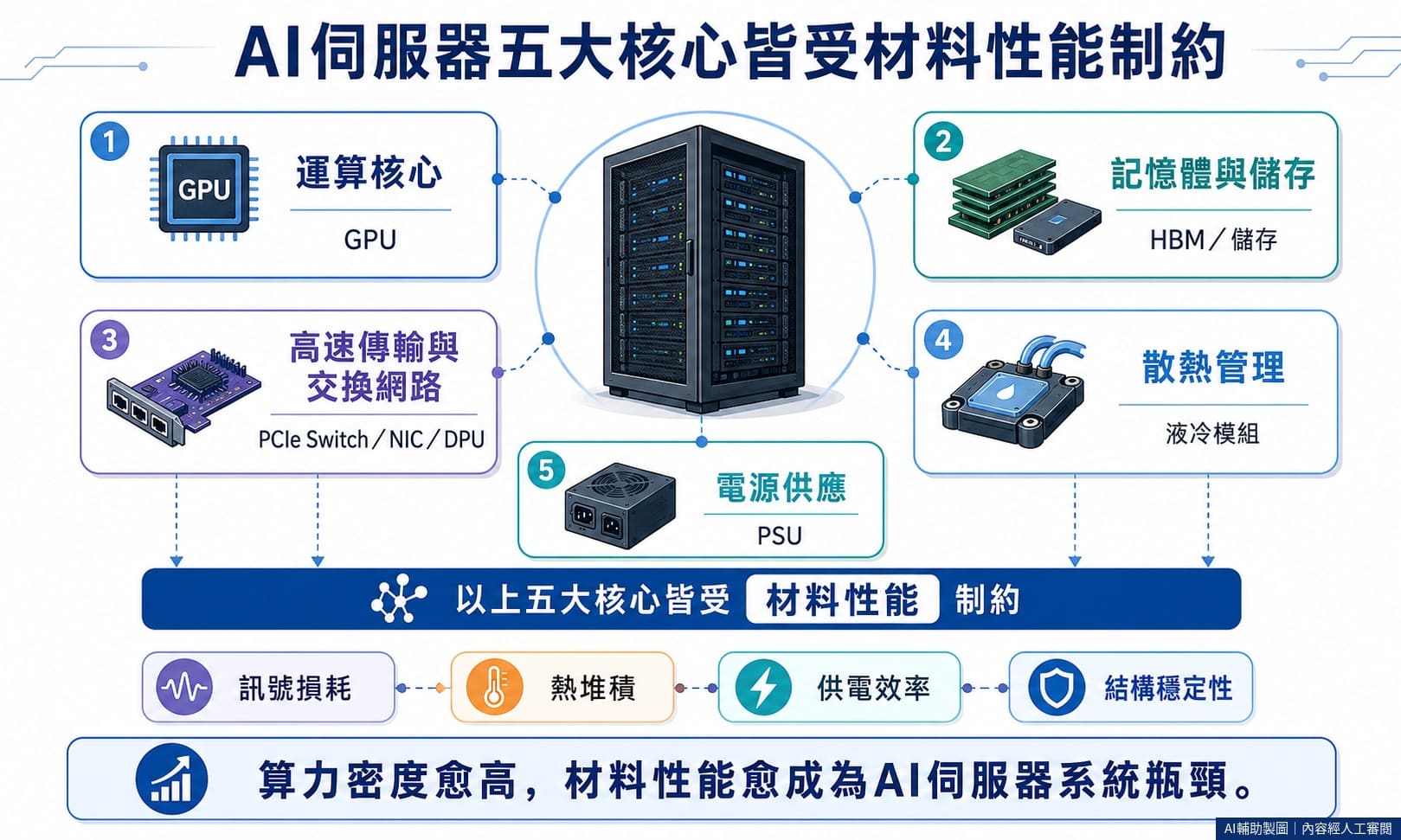 AI伺服器五大核心皆受材料性能制約